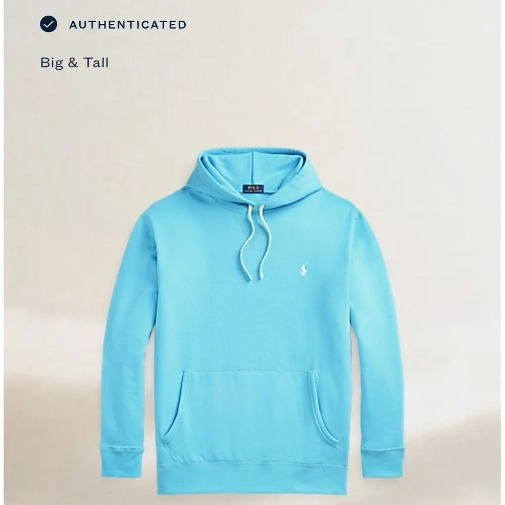 Polo Ralph Lauren Blue Pullover Hoodie w/ White Logo Pockets Big & Tall 3XLT NWT